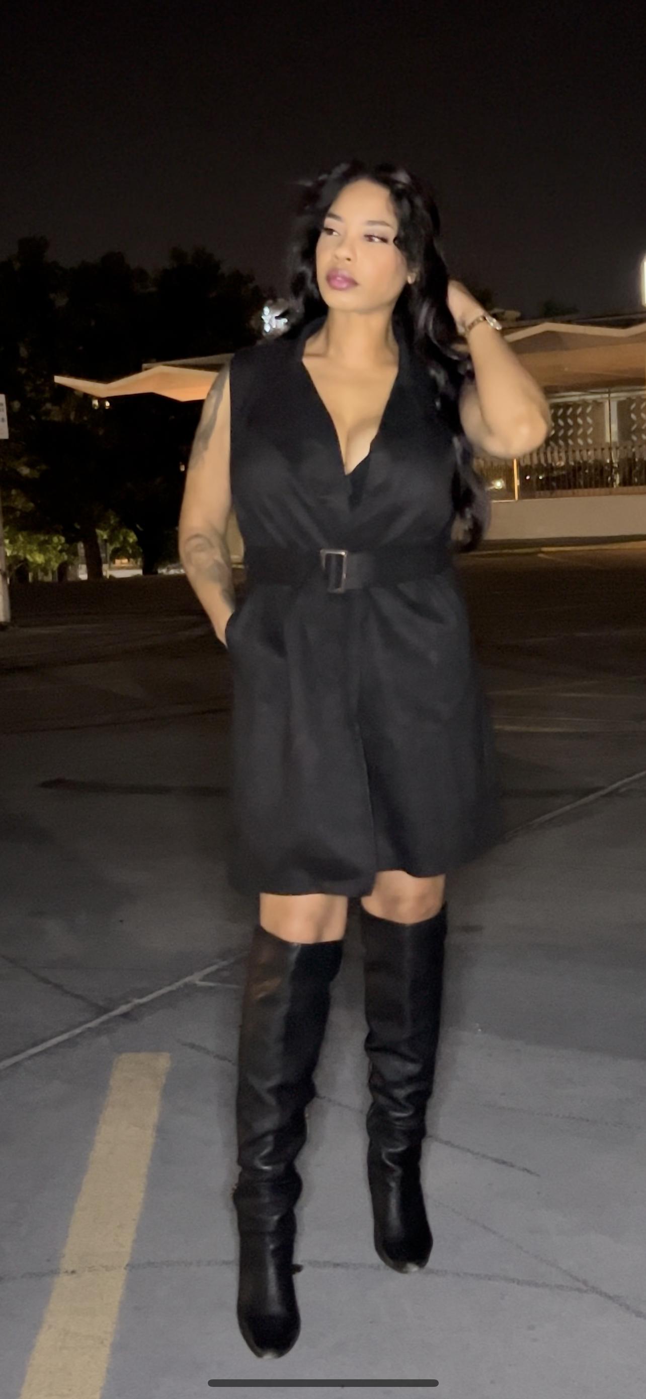 "POSH" Suede Belted Long Vest