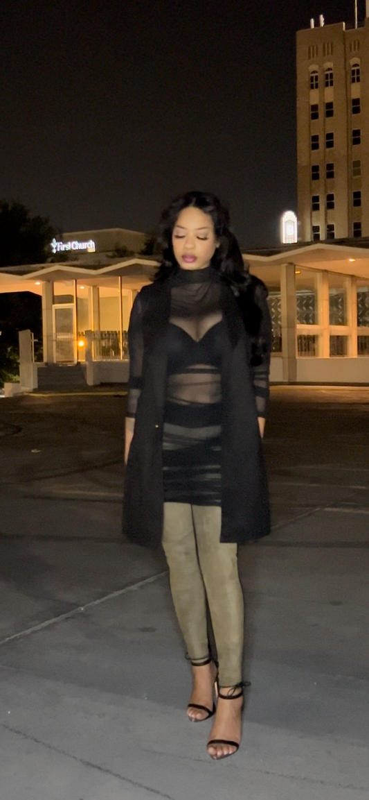 "POSH" Suede Belted Long Vest